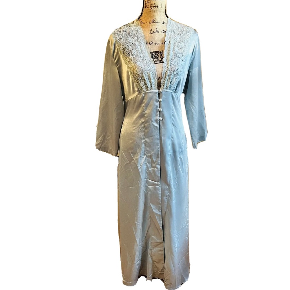Vintage Valentino Intimo Womens M Robe Dressing Gown Satin Lace USA MADE 90s